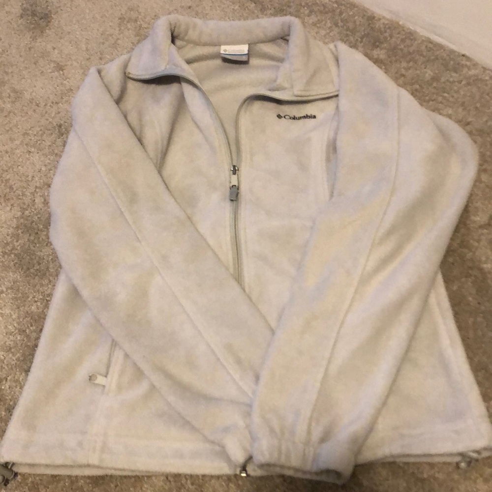 Light grey Columbia fleece jacket.
